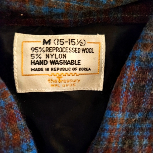 Vintage The Treasury Plaid Flannel Button Down Shirt M (15-15 1/2) - Picture 2 of 2